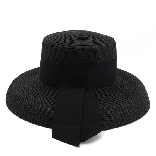 Summer Straw Hat with Ribbon Hepburn Style Big Eaves Female Outdoor Travel Beach Vacation Seaside Sun Hat  Fashion Hat