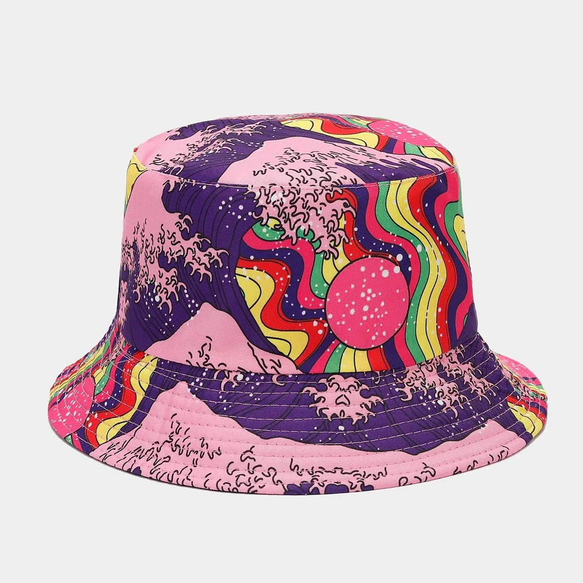 Summer Sun Protection Bucket Hat for Men Women Panama Cap Print Hip Hop Gorros Fishing Fisherman Hat Double Side Wear Fashion