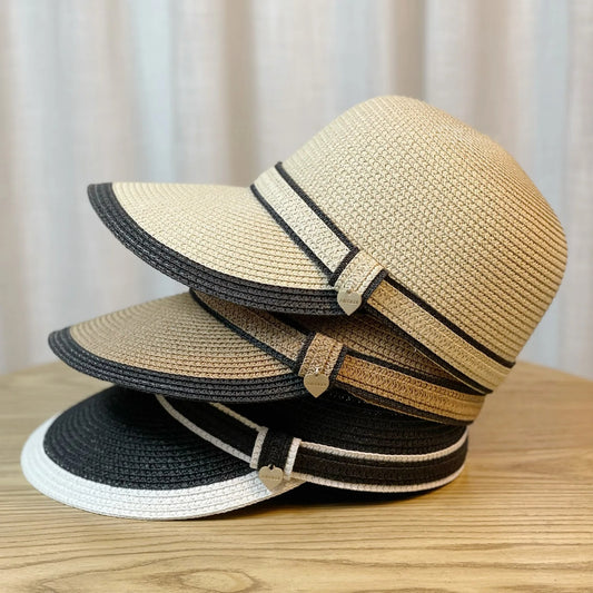 Summer Sun Straw Baseball Cap Women's Sunscreen Visor Hat Widened Brim Anti-UV Ourdoor Causal Basin Riding cap straw hat female