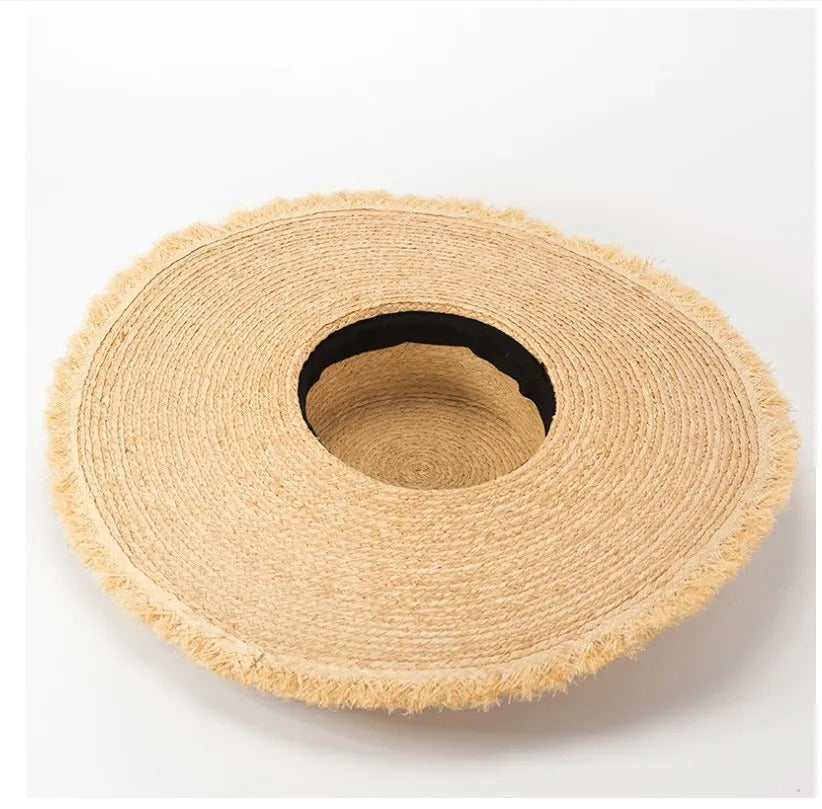 Bohemian Raw-edge Raffia Hat Summer Holidays Beach UPF Sun Hat Sophisticated Trendy UV-filtering Wide-brim Hat