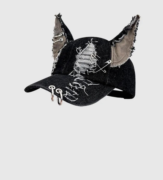 Black Devil Ears Denim Baseball Caps Women Summer Autumn Personality Versatile Retro Ripped Style Hip Hop Men's Hats
