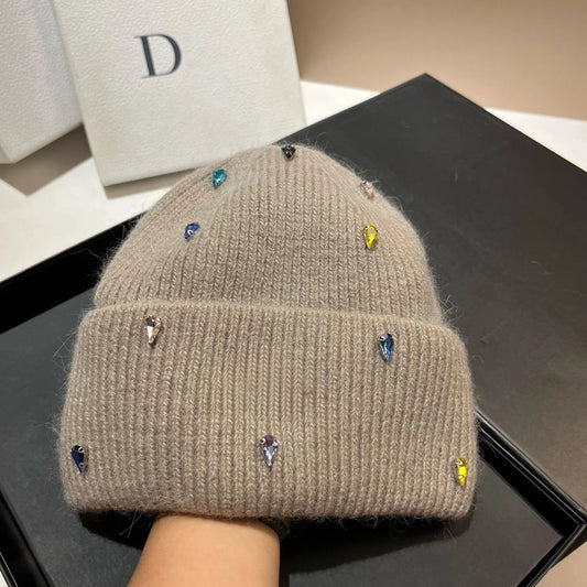 Fashion Warm  Angola Rabbit Fur Winter Knitted Beanies Women Cap Female  Ski Outdoor Warm Cashmere Wool Hats