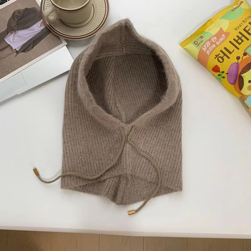 Winter Rabbit Hair Knitted Scarf Hood Hat Women Cashmere Warm Beanie Unisex Balaclava Bib Skiing Outdoor Wool Bonnet