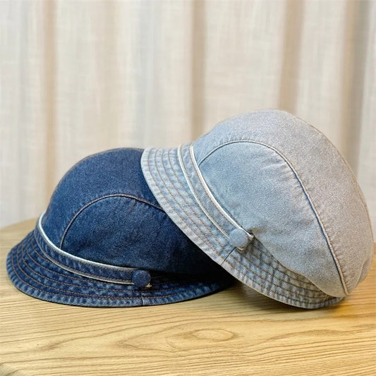 Cotton Jeans Berets Hat for Women Summer Panama Denim Fabric Sunbonnet Outdoor Casual Bucket Hat Beach Hat Sun Hat Female
