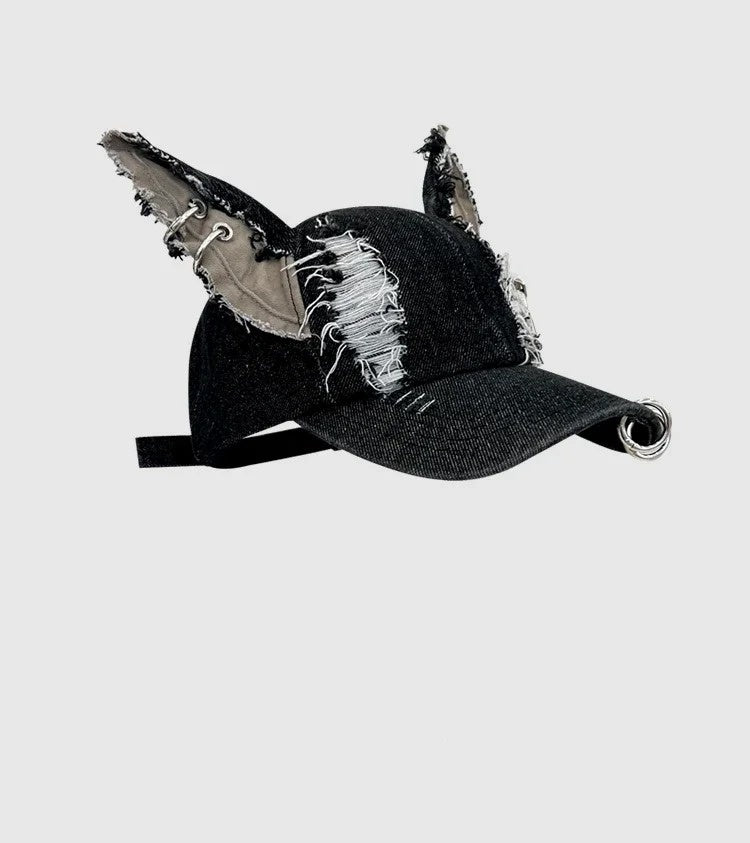 Black Devil Ears Denim Baseball Caps Women Summer Autumn Personality Versatile Retro Ripped Style Hip Hop Men's Hats