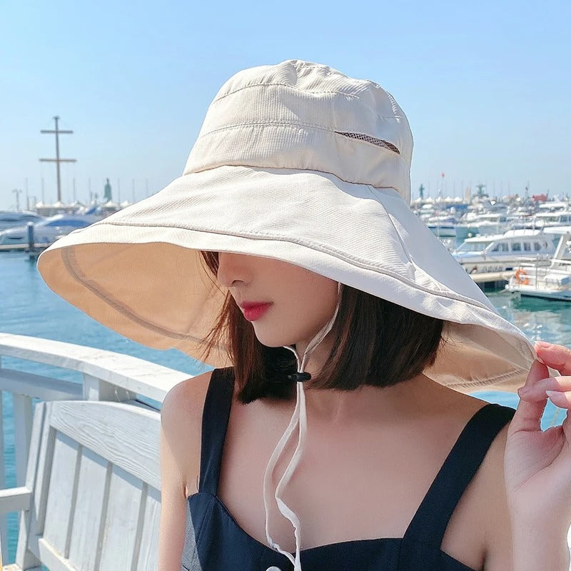 Wide Brim UPF 50+ Sun Hat Women Anti-UV Protection Hiking Fisherman Cap Fold Summer Solid Beach Bucekt Hat