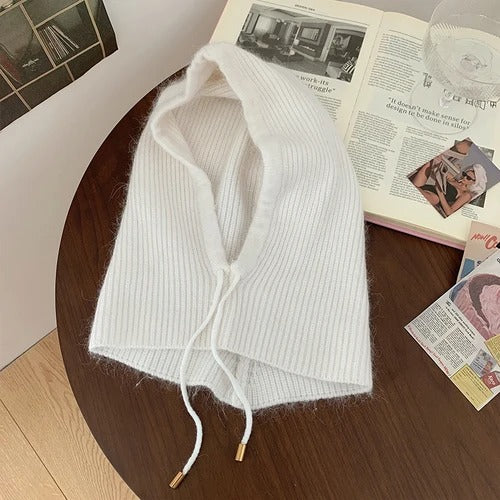 Winter Rabbit Hair Knitted Scarf Hood Hat Women Cashmere  Warm  Beanie Unisex Balaclava Bib Skiing Outdoor Wool Bonnet