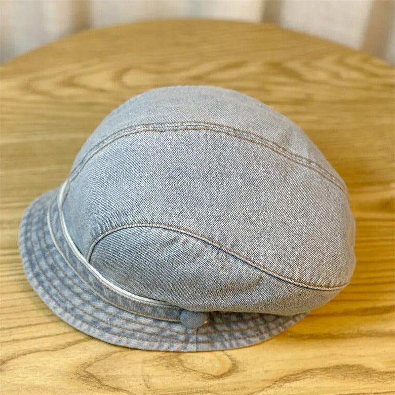Cotton Jeans Berets Hat for Women Summer Panama Denim Fabric Sunbonnet Outdoor Casual Bucket Hat Beach Hat Sun Hat Female