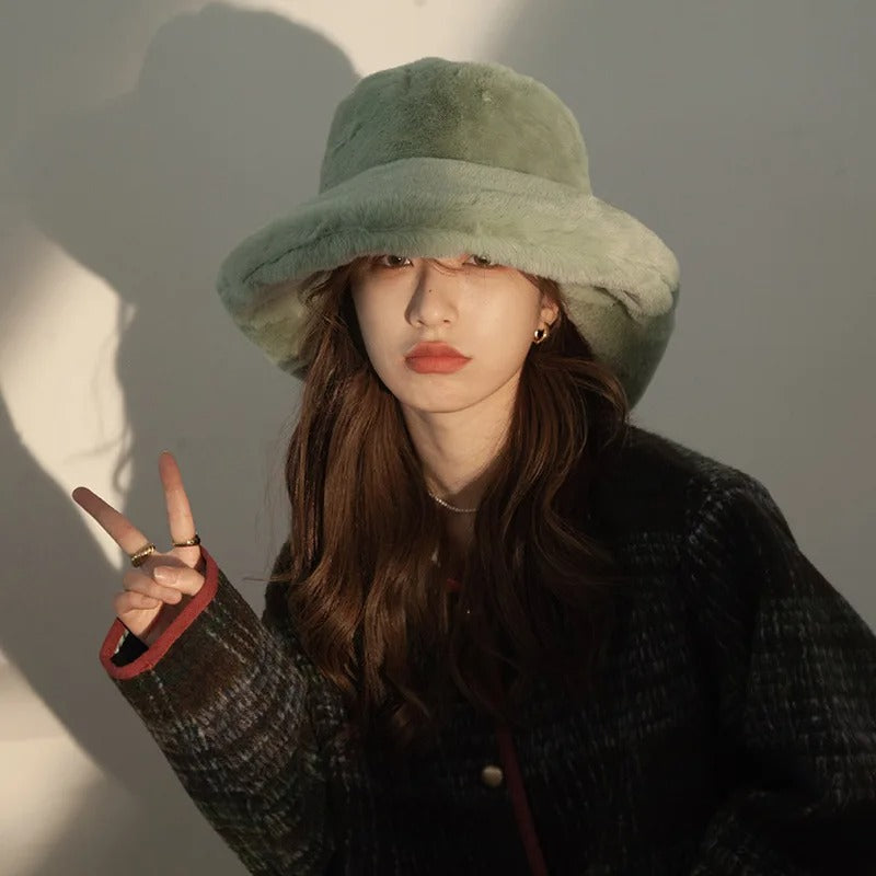 Oversized Plush Fluffy Bucket Hat Women Female Fashion Faux Fur Autumn Winter Hat Large Warm Clouds Fisherman Cap luxury hat
