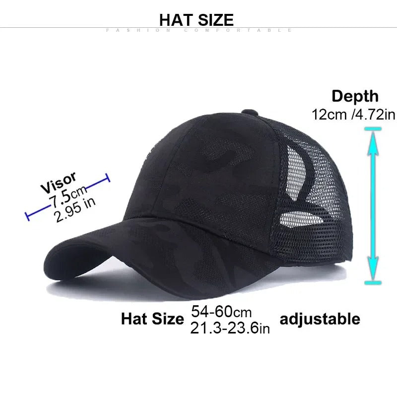 New Summer Camouflage Mesh Trucker Hat Cap Chapeau Femme Fashion Messy Hair Bun Ponytail Baseball Caps for Women
