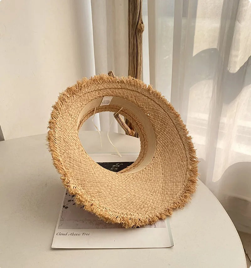 Nature Raffia Straw Sun Hat for Women 57cm Emtey Top Vsor Summer Outdoor Holiday Beach Hawaii Style Straw Hat for Female