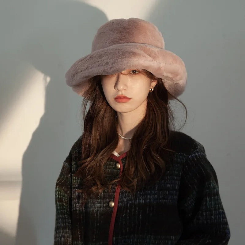 Oversized Plush Fluffy Bucket Hat Women Female Fashion Faux Fur Autumn Winter Hat Large Warm Clouds Fisherman Cap luxury hat