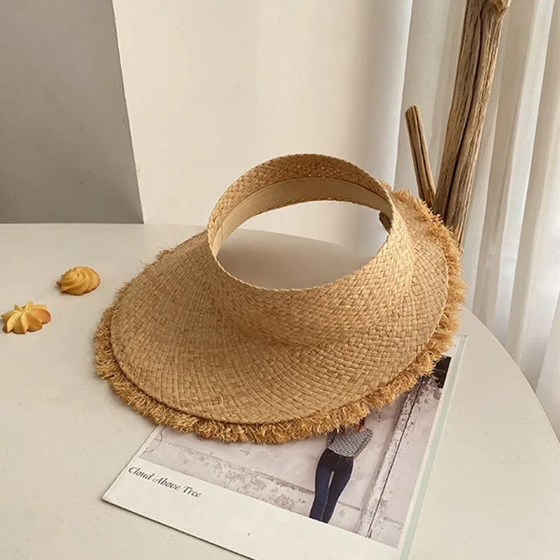 Nature Raffia Straw Sun Hat for Women 57cm Emtey Top Vsor Summer Outdoor Holiday Beach Hawaii Style Straw Hat for Female