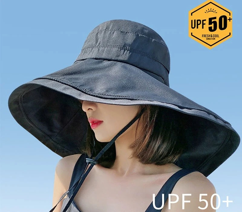 Wide Brim UPF 50+ Sun Hat Women Anti-UV Protection Hiking Fisherman Cap Fold Summer Solid Beach Bucekt Hat