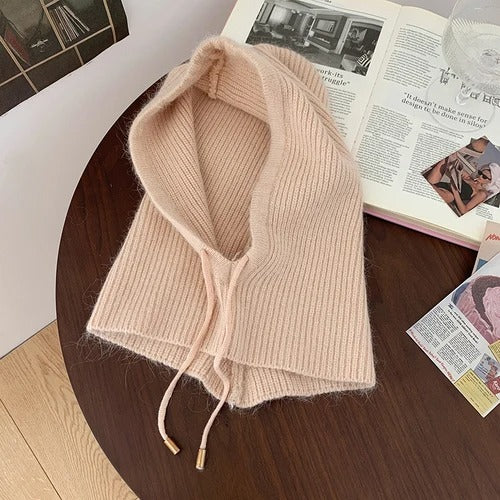 Winter Rabbit Hair Knitted Scarf Hood Hat Women Cashmere  Warm  Beanie Unisex Balaclava Bib Skiing Outdoor Wool Bonnet