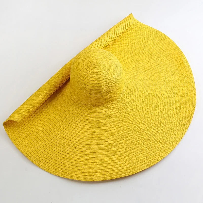 Lady Summer Wide Brim Straw Hat Oversized 70cm Foldable Beach Sun Hats Large Uv Protection Sun Hat for Women