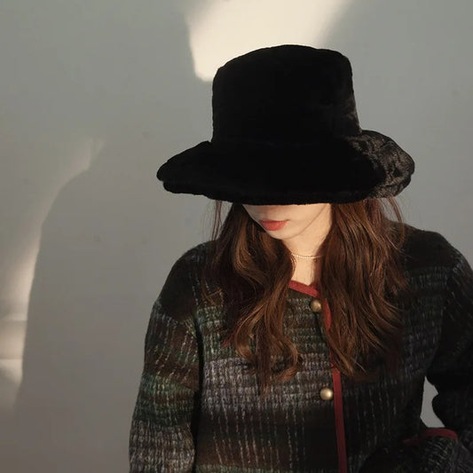 Oversized Plush Fluffy Bucket Hat Women Female Fashion Faux Fur Autumn Winter Hat  Large Warm Clouds Fisherman Cap luxury hat