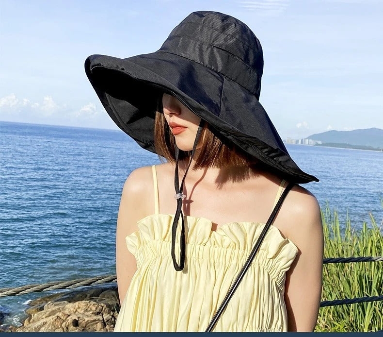 Wide Brim UPF 50+ Sun Hat Women Anti-UV Protection Hiking Fisherman Cap Fold Summer Solid Beach Bucekt Hat