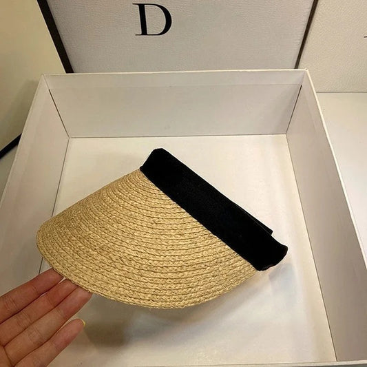 Straw Empty Top for Women Summer Hat Ladies Sun Protection Outdoor Sports Fishing Vacation Beach Hat Chapeau