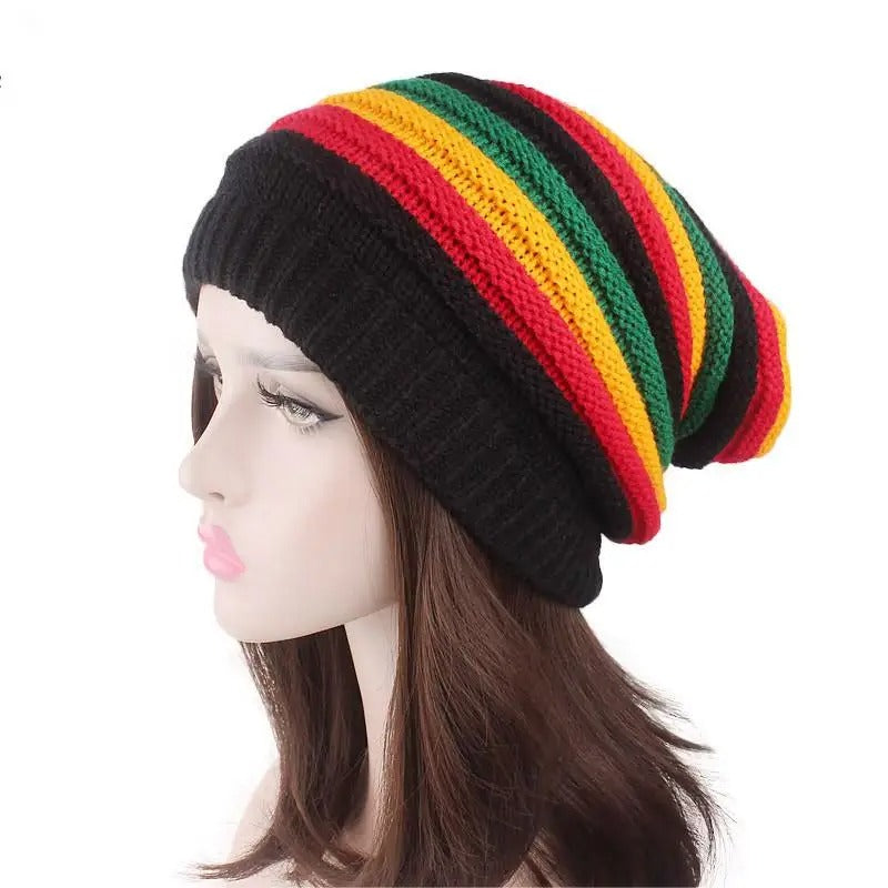 Colorful Striped Kinted Hat Keep Warm Unisex Knitted Pullover Cap