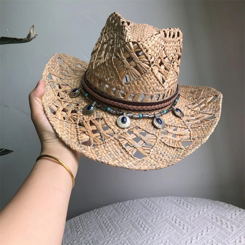 Cowboy Straw Hat Western Cowboy Sun Hat Spring Knight Hat Unisex Jazz Hat Summer Wide brimmed Hat sombrero hombre