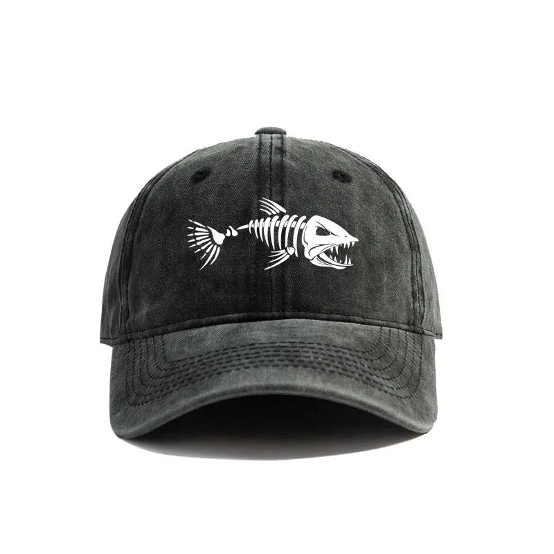 Fishbone Baseball Cap Summer Distressed Dad Hats Men Outdoor Fishing Skeleton Fish Bone Caps