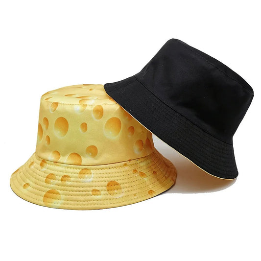 Cheese Printing Bucket Hat Yellow Pattern Fisherman Hats Double Sides Reversible Panama Cap Unisex Outdoor Sun Hot Selling