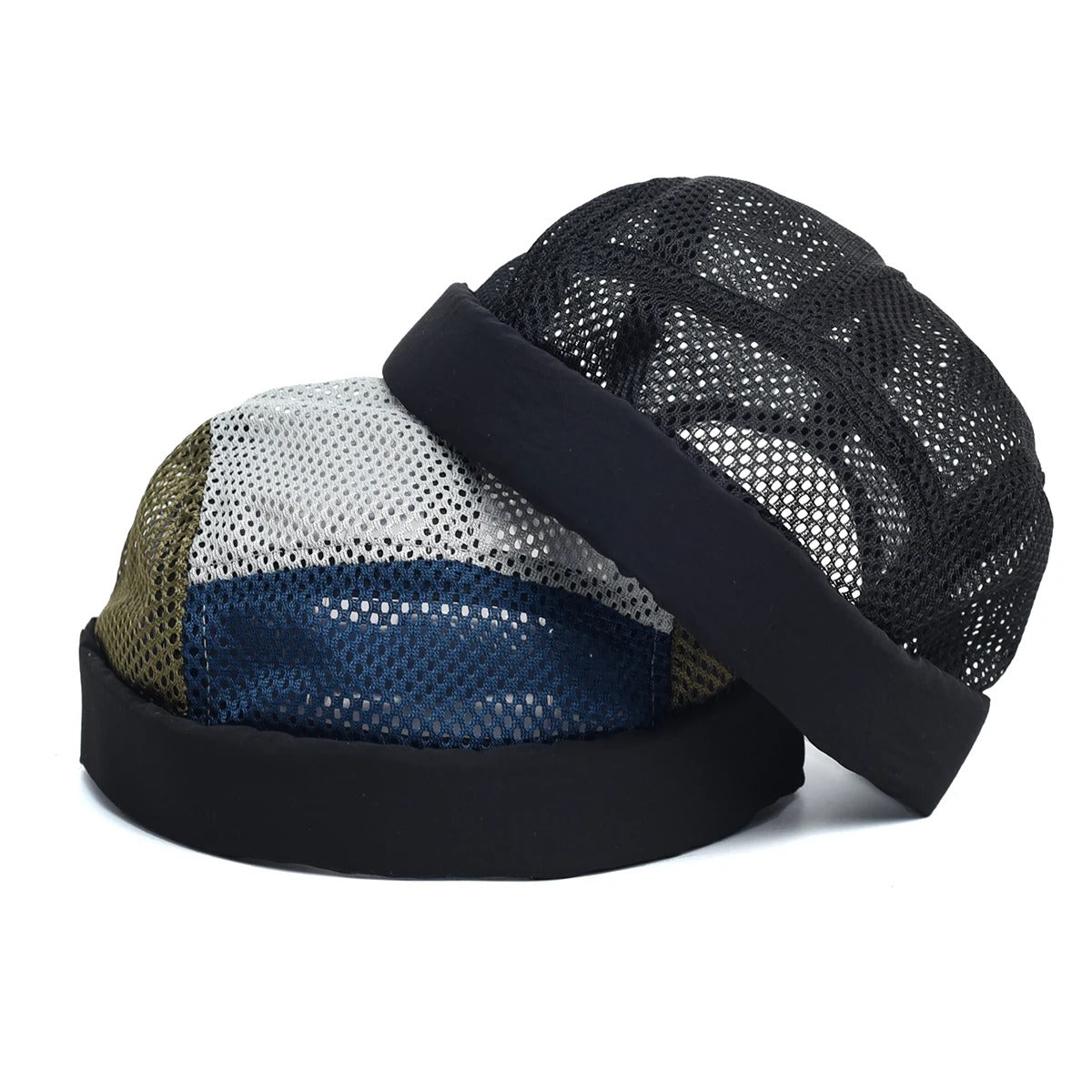 Men's Brimless Docker Hat Summer Breathable Mesh Net Beanie Cap Rolled Cuff Harbour Hats Sailor Fisherman Landlord Hat