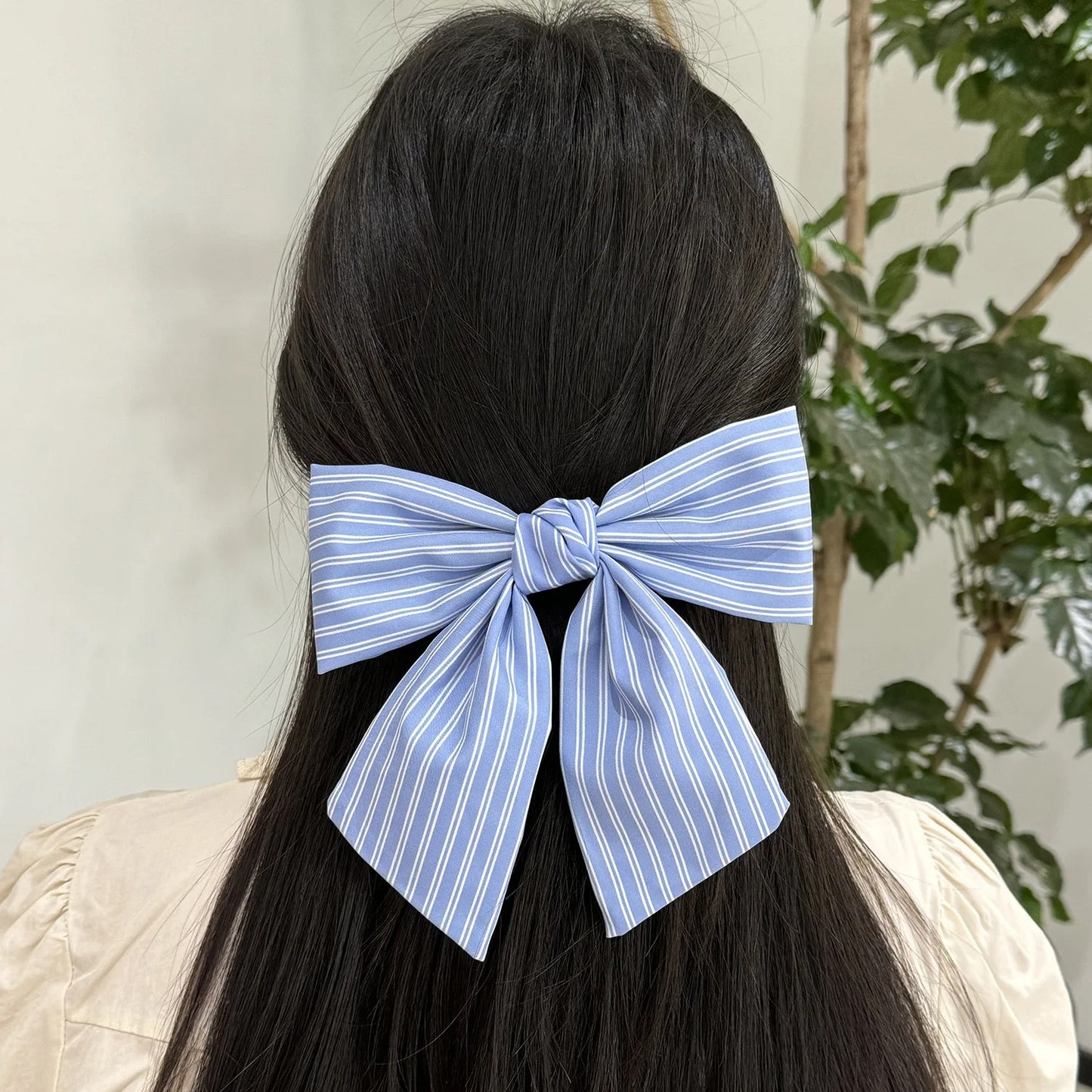 Summer Stripe Big Size 15cm Bow Hair Clip Tie Ribbon Clip Head Ornaments for Women Classic Hair Clips Female Hair Accessories