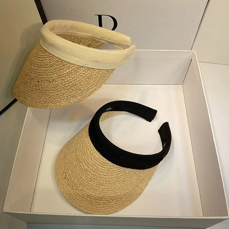 Straw Empty Top for Women Summer Hat Ladies Sun Protection Outdoor Sports Fishing Vacation Beach Hat Chapeau