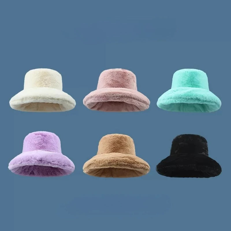 Oversized Plush Fluffy Bucket Hat Women Female Fashion Faux Fur Autumn Winter Hat Large Warm Clouds Fisherman Cap luxury hat
