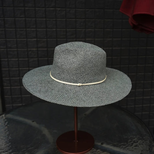 New Classical Gray Women Wide Brim Straw Panama Hat Ladies Fedora Hat Summer Beach Sun Hat