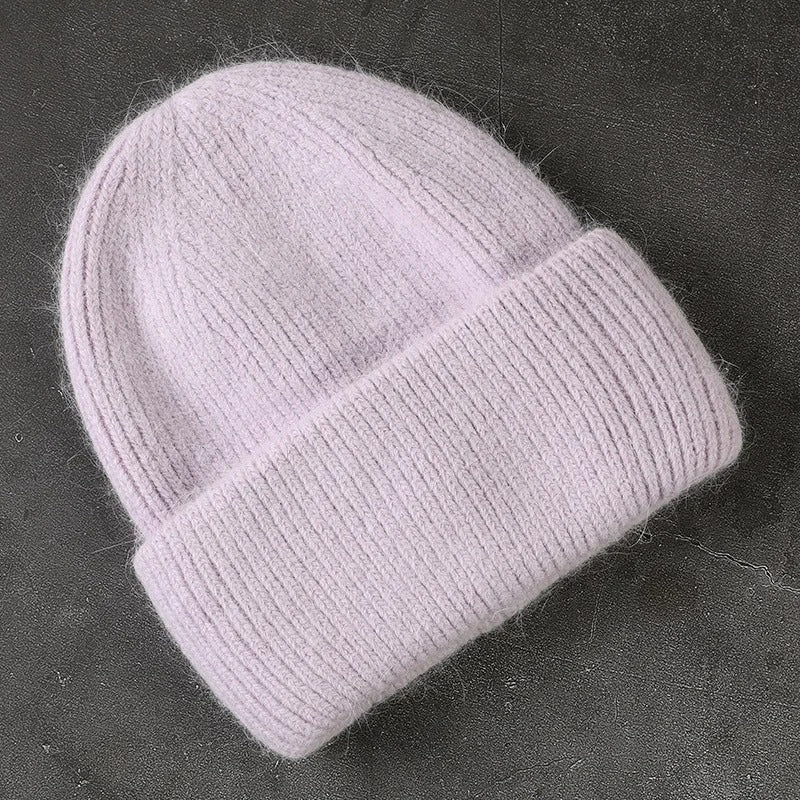 Warm Angola Rabbit Fur Winter Knitted Beanies Women Cap Female Ski Outdoor Warm Cashmere Wool Hats