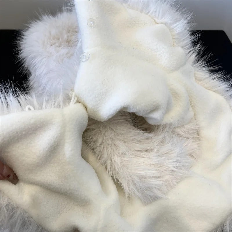 Lovely Balaclava Hat for Women Thickened Warm Plush Pullover Scarf Caps with Long Rabbits Ear Outdoor Activity Headwear