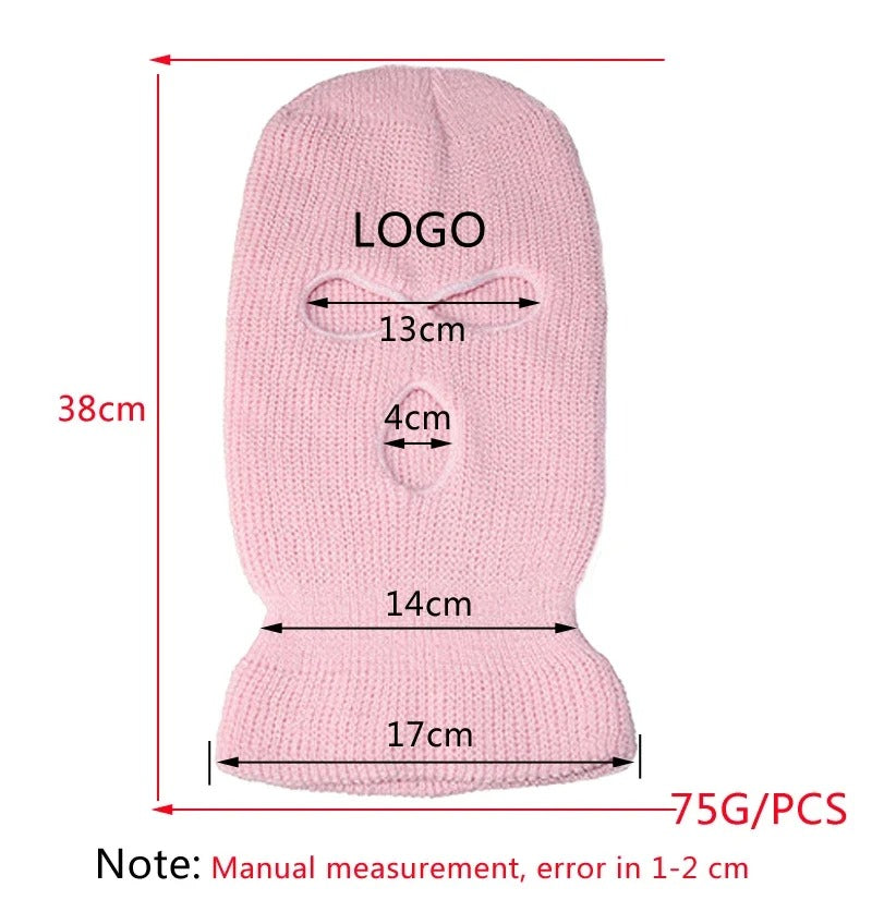 Motorcycle Windproof Full Face Knit Hats Custom SkiMask Men Warm Wool Balaclava embroidery Winter hats Knitted 3 Holes Ski Mask