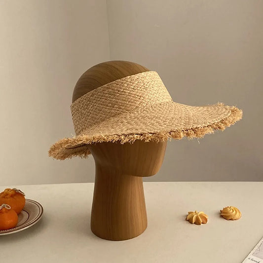 Nature Raffia Straw Sun Hat for Women 57cm Emtey Top Vsor Summer Outdoor Holiday Beach Hawaii Style Straw Hat for Female
