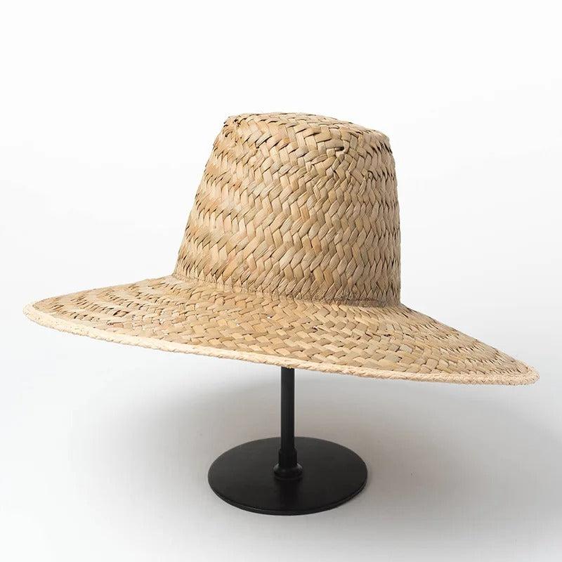 Retro High Top Big Straw Hat Men Women Stage Catwalk Concave Modeling Sunscreen Shading Beach Straw Hat