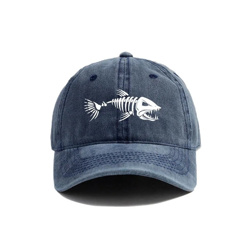 Fishbone Baseball Cap Summer Distressed Dad Hats Men Outdoor Fishing Skeleton Fish Bone Caps