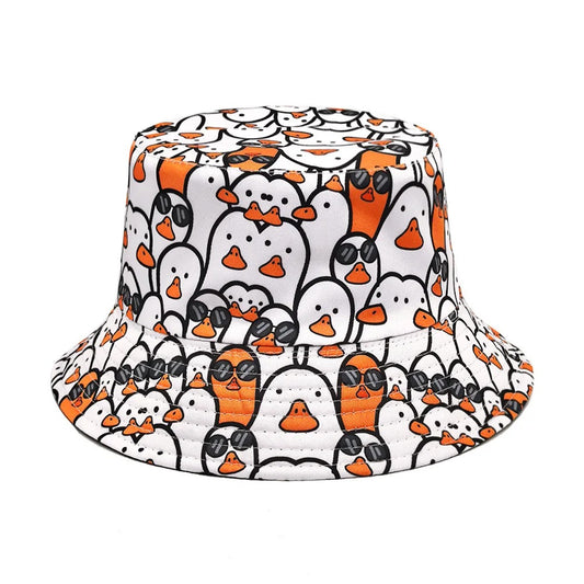 Cartoon Duck Bucket Hat White Cute Pattern Printing Fisherman Hats Double Sides Unisex Adult Panama Cap Caps For Men Momen