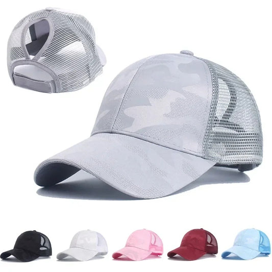New Summer Camouflage Mesh Trucker Hat  Cap Chapeau Femme Fashion Messy Hair Bun Ponytail Baseball Caps for Women