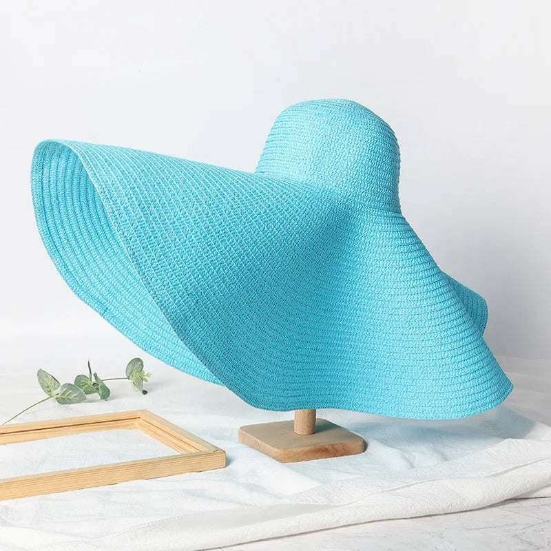 Lady Summer Wide Brim Straw Hat Oversized 70cm Foldable Beach Sun Hats Large Uv Protection Sun Hat for Women