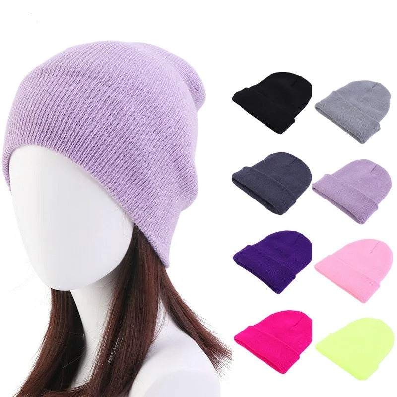 Solid Unisex Winter Autumn Skullies & Beanies Knitting Bonnets