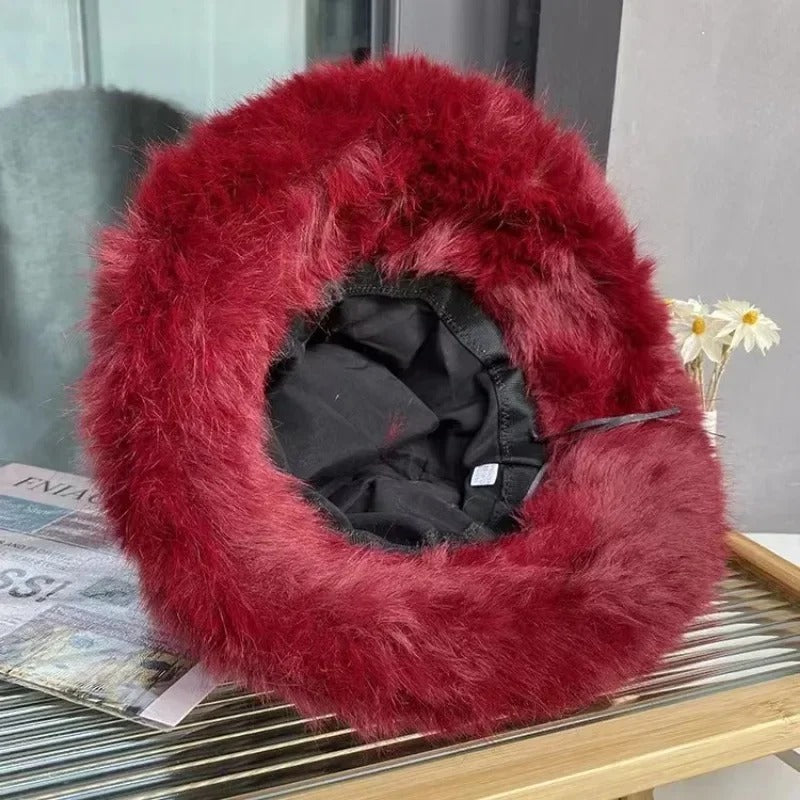 Rabbit Fur Knitted Scarf Hood Women Cashmere Beanies Winter Unisex Warm Skiing Hat Outdoor Ear Protection Bonnet