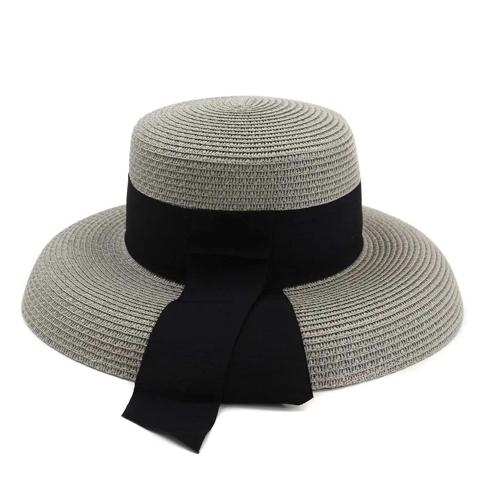 Summer Straw Hat with Ribbon Hepburn Style Big Eaves Female Outdoor Travel Beach Vacation Seaside Sun Hat Fashion Hat