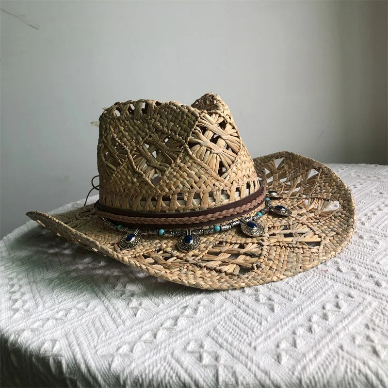 Cowboy Straw Hat Western Cowboy Sun Hat Spring Knight Hat Unisex Jazz Hat Summer Wide brimmed Hat sombrero hombre