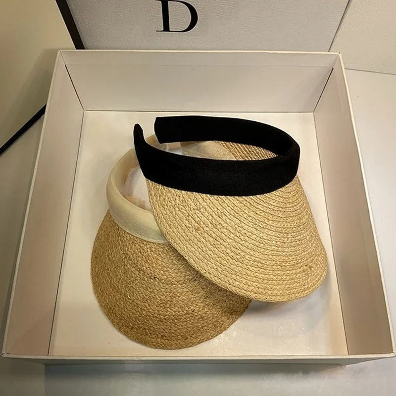 Straw Empty Top for Women Summer Hat Ladies Sun Protection Outdoor Sports Fishing Vacation Beach Hat Chapeau
