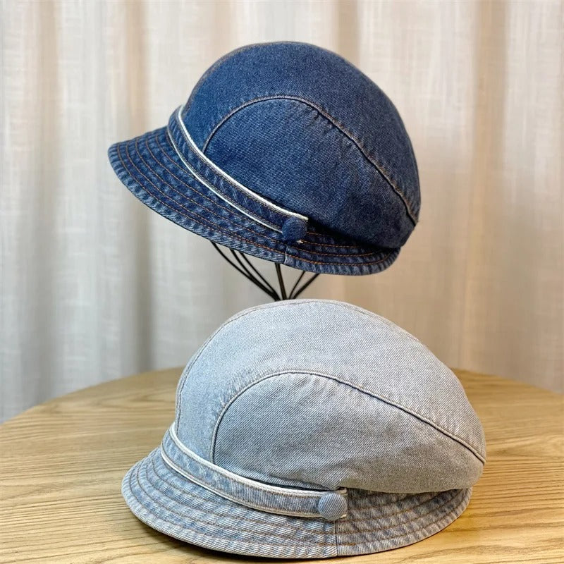 Cotton Jeans Berets Hat for Women Summer Panama Denim Fabric Sunbonnet Outdoor Casual Bucket Hat Beach Hat Sun Hat Female