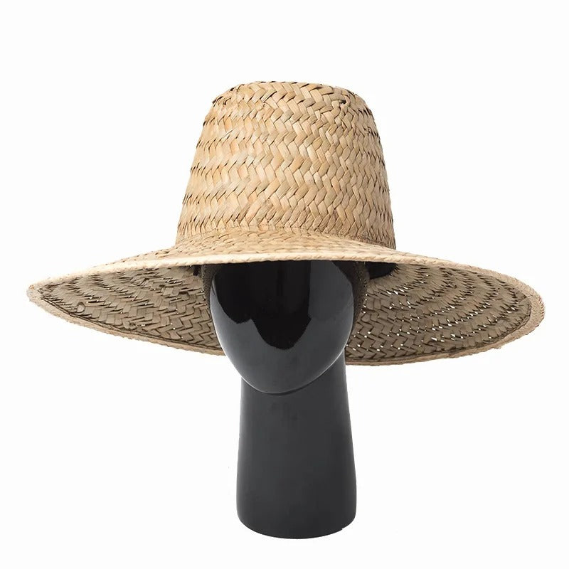 Retro High Top Big Straw Hat Men Women Stage Catwalk Concave Modeling Sunscreen Shading Beach Straw Hat