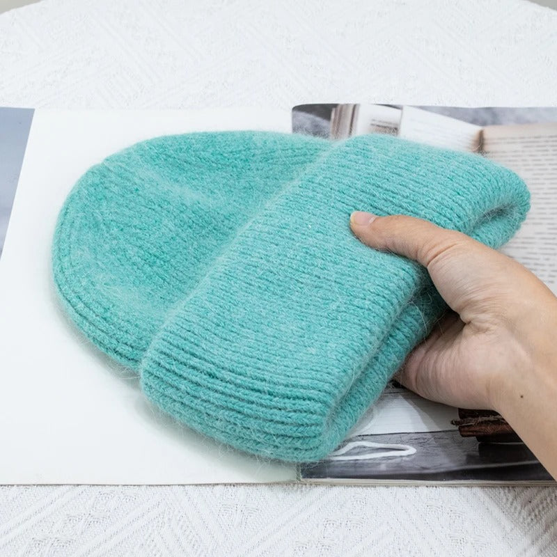 Warm Angola Rabbit Fur Winter Knitted Beanies Women Cap Female Ski Outdoor Warm Cashmere Wool Hats