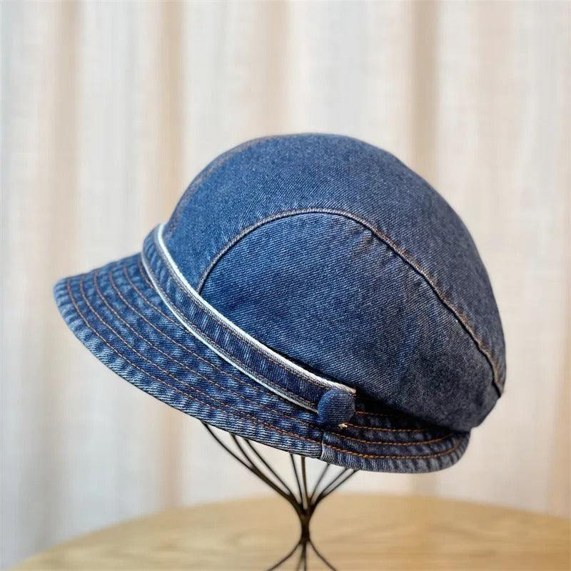 Cotton Jeans Berets Hat for Women Summer Panama Denim Fabric Sunbonnet Outdoor Casual Bucket Hat Beach Hat Sun Hat Female